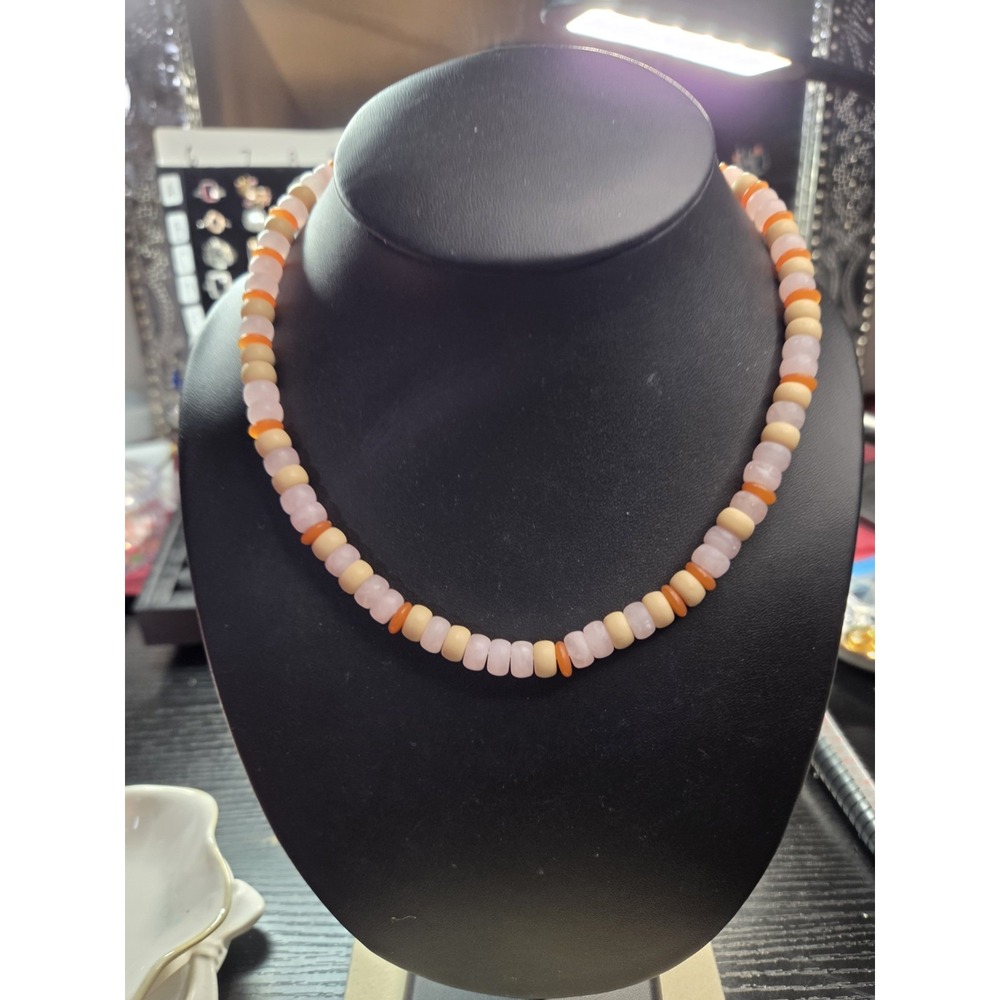 Madewell Acrylic Beaded Necklace 18in Pink Orange Neutral Boho Minimalist